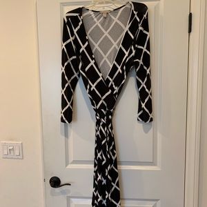 Black and White Window Pane Wrap Dress